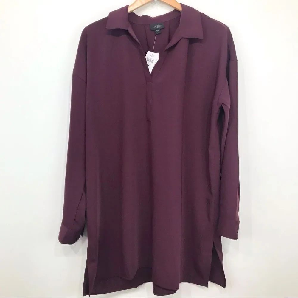 J. Jill Eggplant Purple Easy Care Long Sleeve Pullover Tunic Blouse